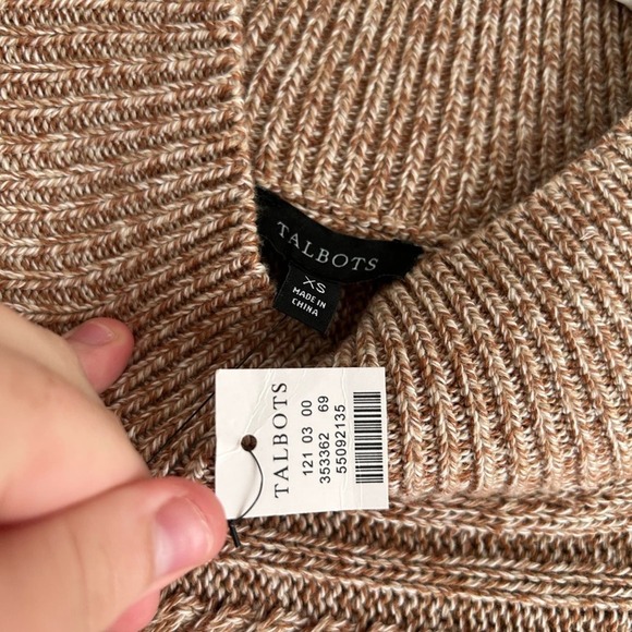 NWT Talbots Brown Cream Cable Knit Mock Neck Cotton Sweater XS Colorblock - Picture 3 of 5